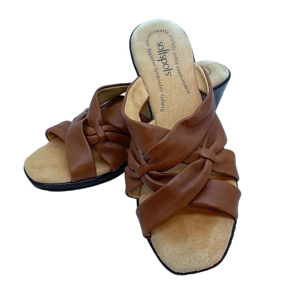 SOFTSPOTS Carmel Leather Wedge Sandals Women's 9.5M Comfort Slide-READ